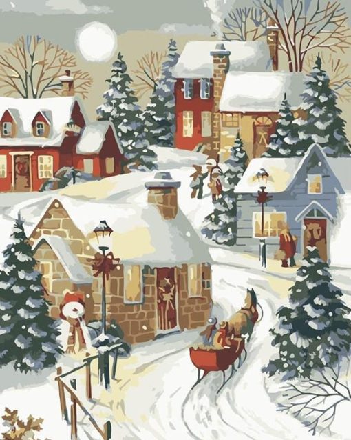 Village Sleigh Ride Christmas paint by numbers