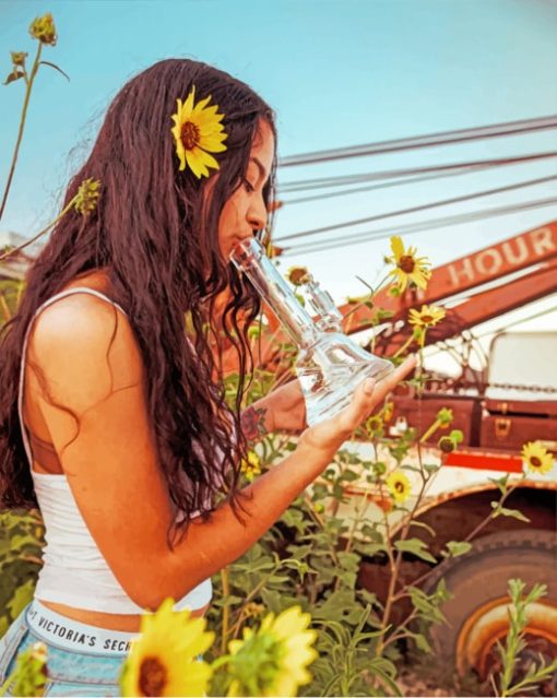 Sunflower Bong Girl Paint By Numbers