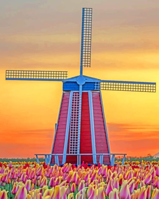 Windmill In Sunset paint by numbers