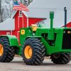 Green Tractor Near A Red House paint by numbers