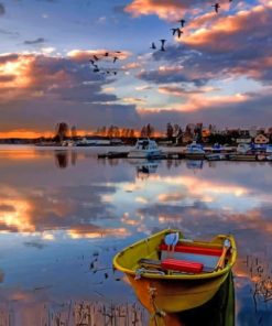 Yellow Boat In The Lake paint by numbers