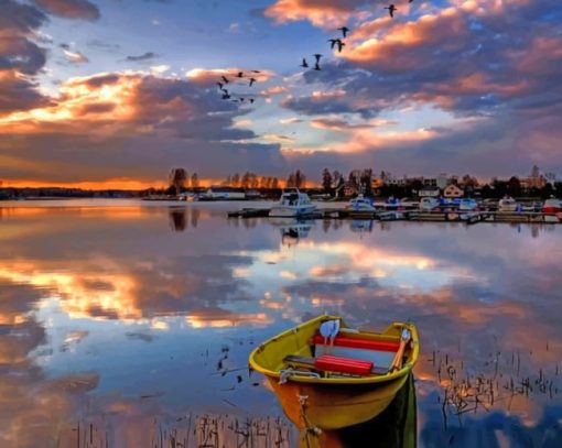 Yellow Boat In The Lake paint by numbers