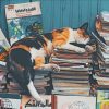 Cat Sleeping On Books paint by numbers