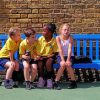 Children Sitting On A Blue Chair paint by numbers