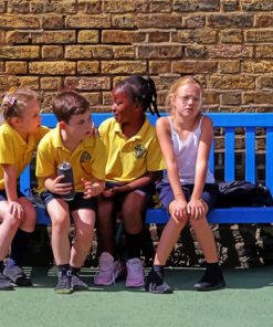 Children Sitting On A Blue Chair paint by numbers