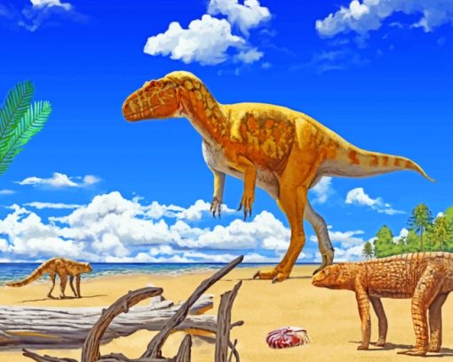 Dinosaurs In The Beach paint by numbers