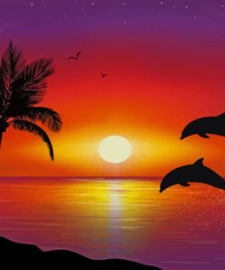 Dolphins Jumping Silhouette paint by numbers