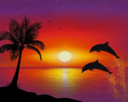 Dolphins Jumping Silhouette paint by numbers