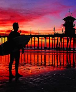 Surfer At A Sunset Silhouette paint by numbers