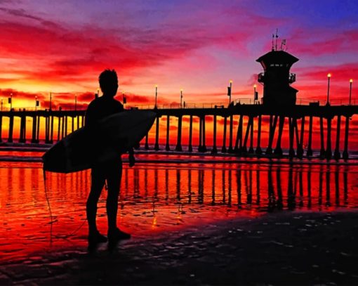 Surfer At A Sunset Silhouette paint by numbers