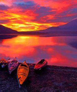 Colorful Boats On The Side Of A Lake paint by numbers