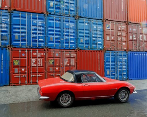 Red Vehicle Near Containers paint by numbers