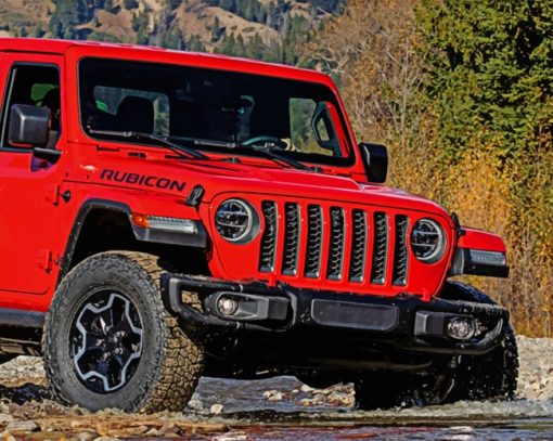 Red Jeep Closeup paint by numbers