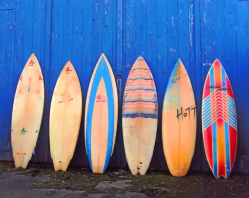 Surf Boards On A Blue Wall paint by numbers