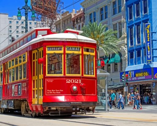 Red Tram In New Orleans paint by numbers