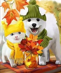 Autumn Cat and Dog Paint by numbers