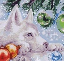 Husky Dog and Christmas Baubles