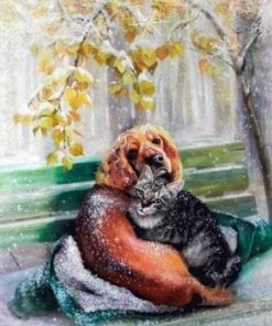Cat and Dog in Winter paint by numbers