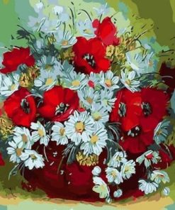 White And Red Daisies paint by numbers