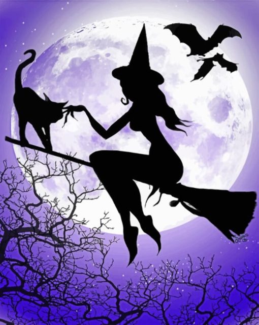 Witch And Cat Silhouette paint by numbers