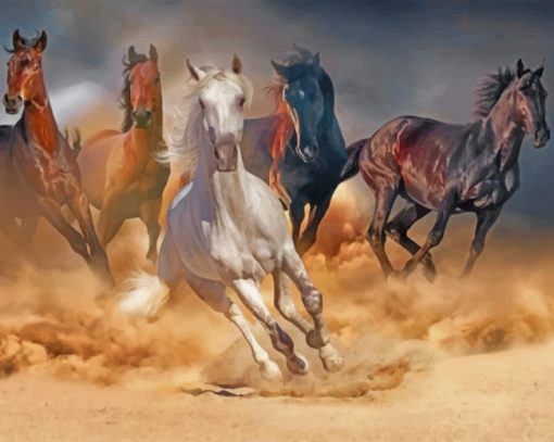 Running Horses Paint by numbers