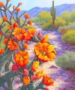 Orange Flowers And Cactus paint by numbers