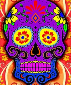 Purple Folk Art Skull paint by numbers