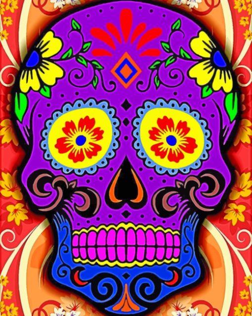 Purple Folk Art Skull paint by numbers