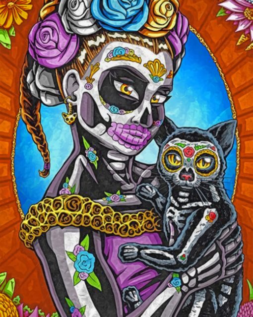 Skull Woman And Cat paint by numbers