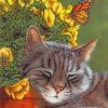 Sleepy Cat And Butterfly Paint by numbers