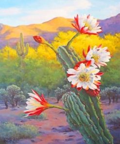 White Red Flowers And Cactus paint by numbers