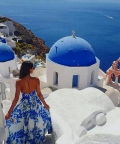 Woman Enjoying Santorini paint bynumbers