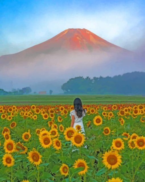 Woman In A Field Of Sunflowers Paint by numbers