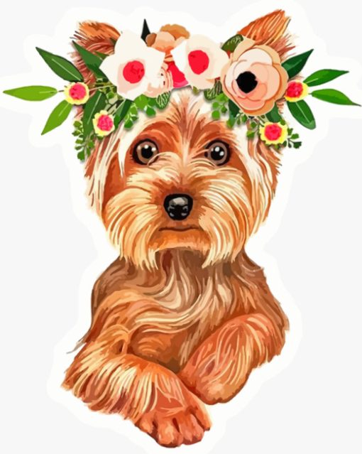 Yorkie Wearing Flowers Crown Paint by numbers