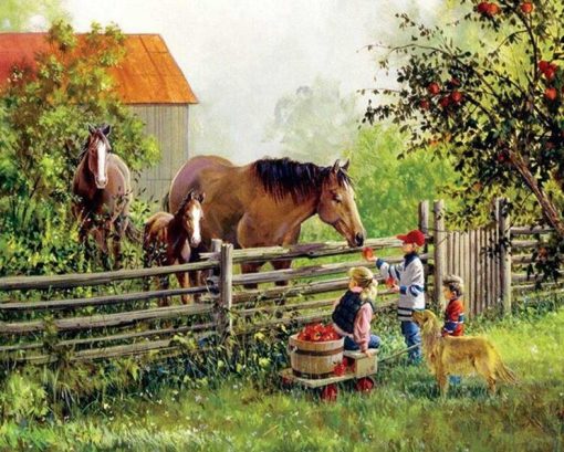 Horses On Farm Paint by numbers