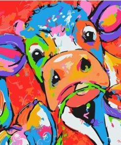 Colorful Cow Eating A Flower Paint by numbers