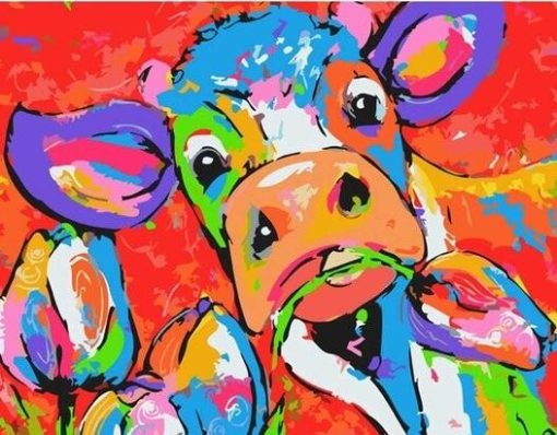 Colorful Cow Eating A Flower Paint by numbers