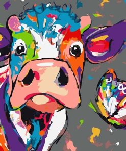 Colorful Cow With Butterfly paint by numbers