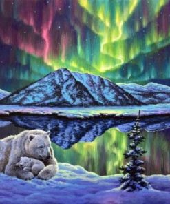 Polar Bears In Northern Lights Paint by numbers