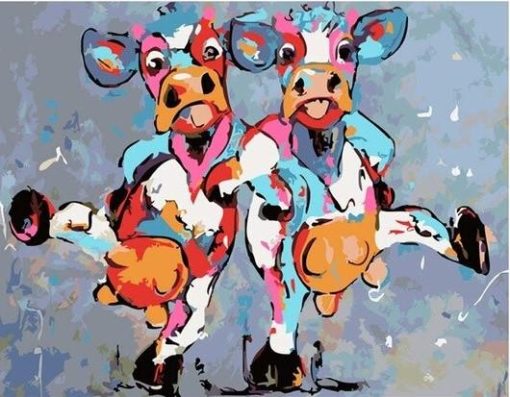 Two Colorful Cow Dancing Paint by numbers