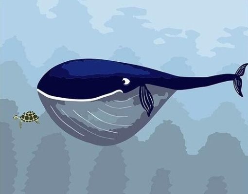 Blue Whale And Little Turtle Paint by numbers