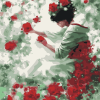 Japanese Girl Red Flowers Paint by numbers