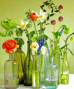 Flowers In Glass Bottles Paint by numbers