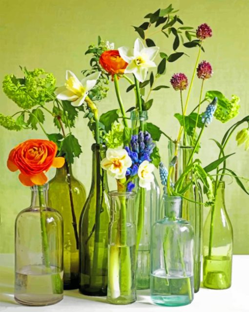 Flowers In Glass Bottles Paint by numbers