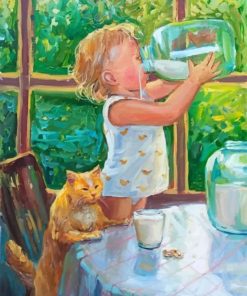 Girl Drinking Milk Impressionist paint by numbers