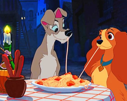 Lady And The Tramp Eating Dinner Paint by numbers