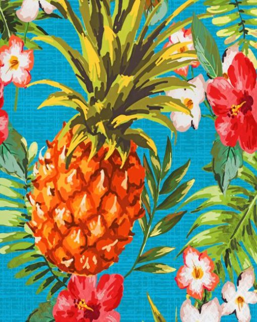 Pineapple And Flowers Paint by numbers