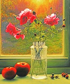 Pink Roses In A Bottle Paint by numbers