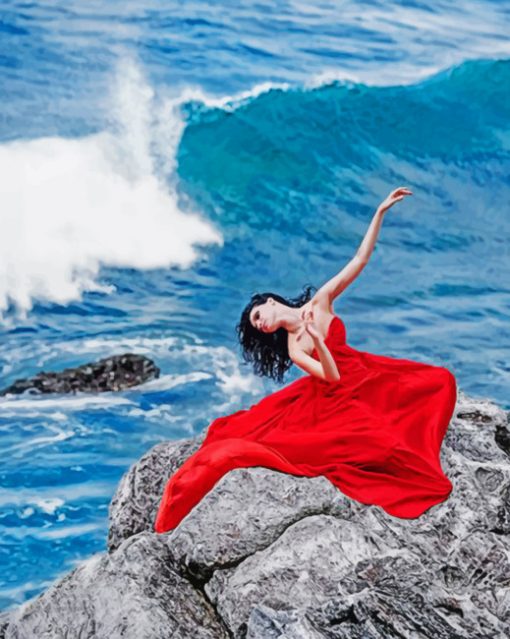 Woman Wearing A Red Dress Paint by numbers