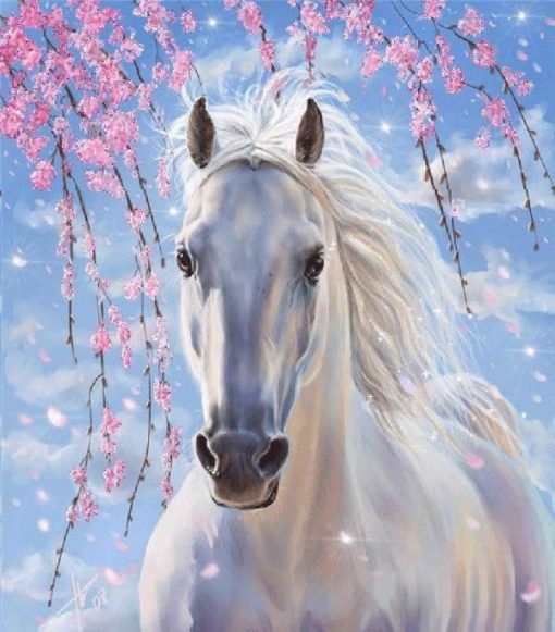 White Horse with Flowers paint by numbers